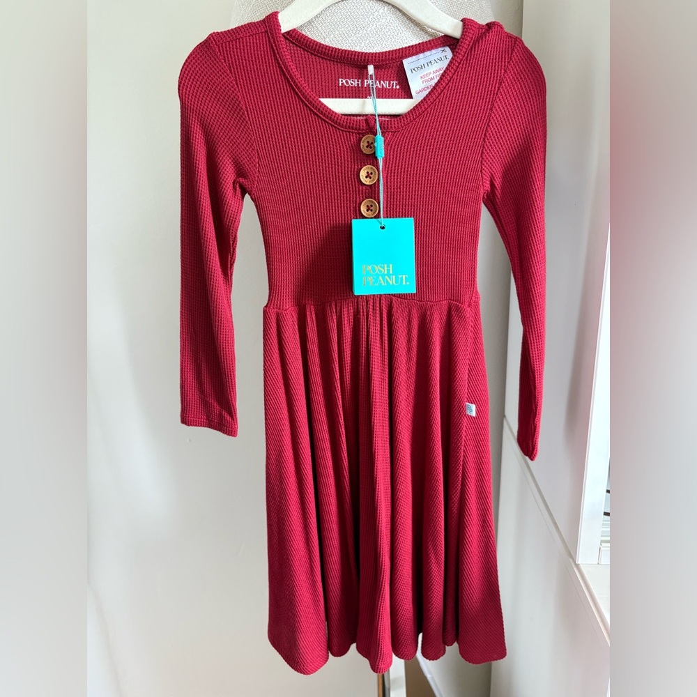 NWT Posh Peanut Red waffle knit long sleeve twirl dress.